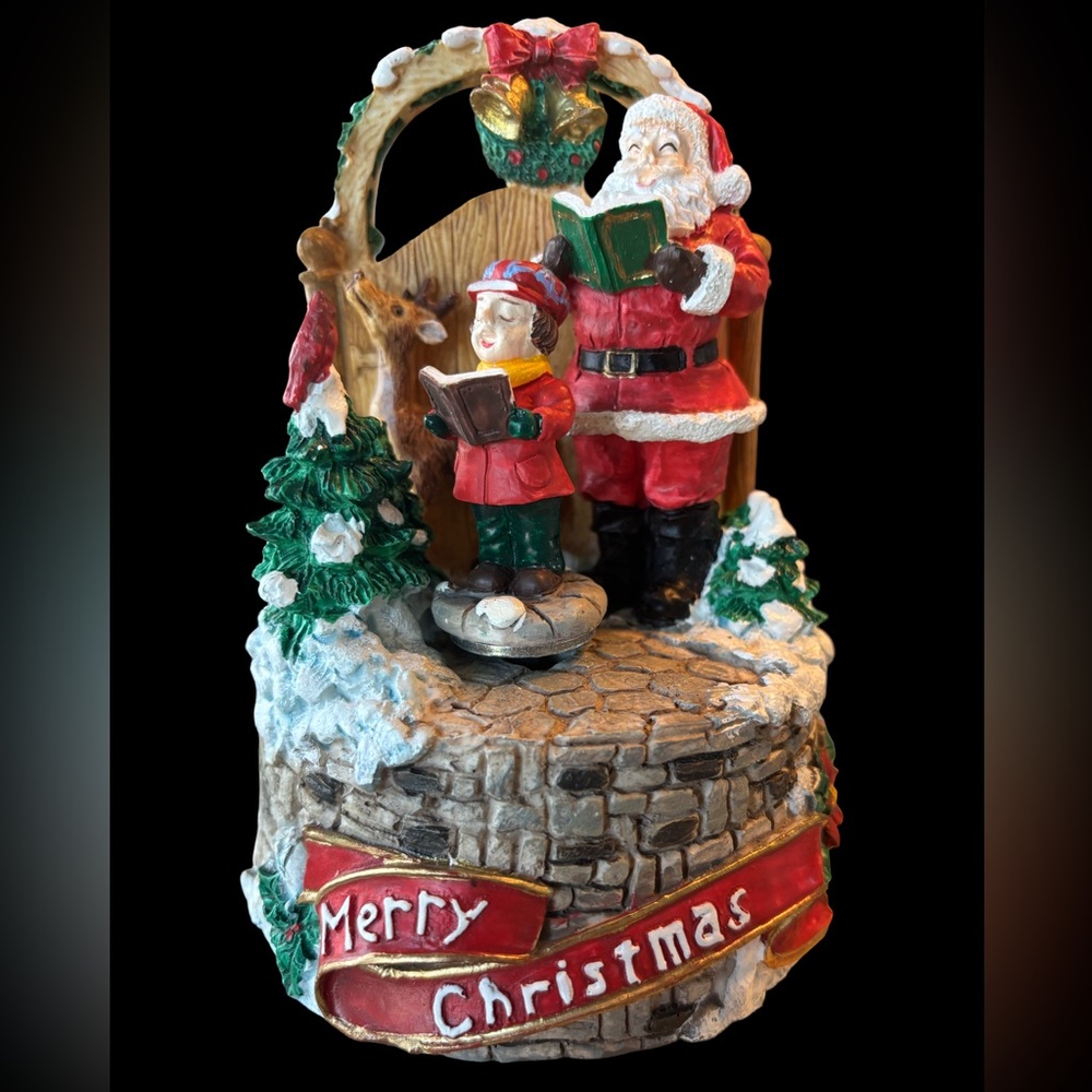 Christmas Caroling Santa and Child Music Box